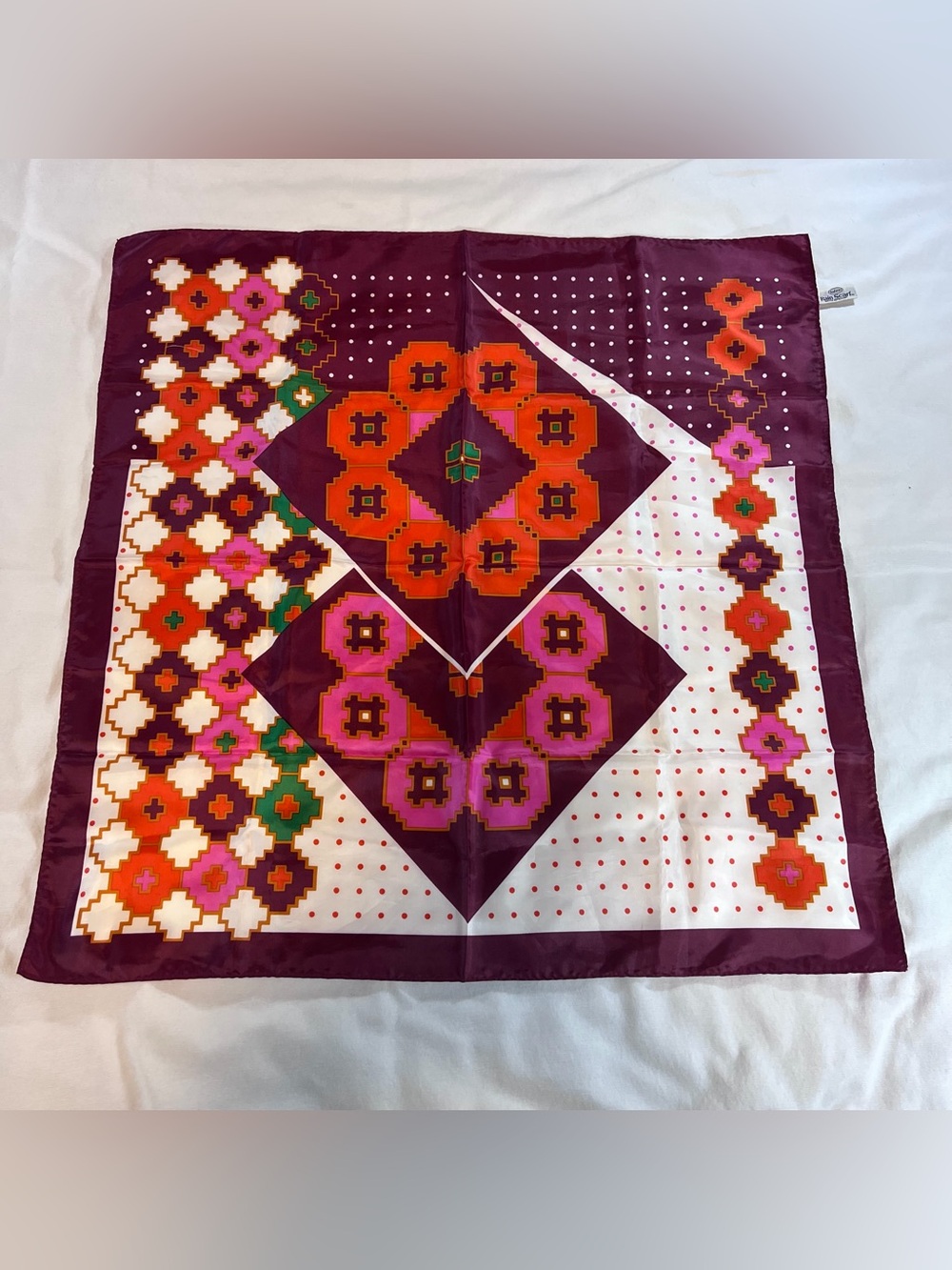 totes Geometric Scarf in Plum, Fuchsia, Orange, Green & White